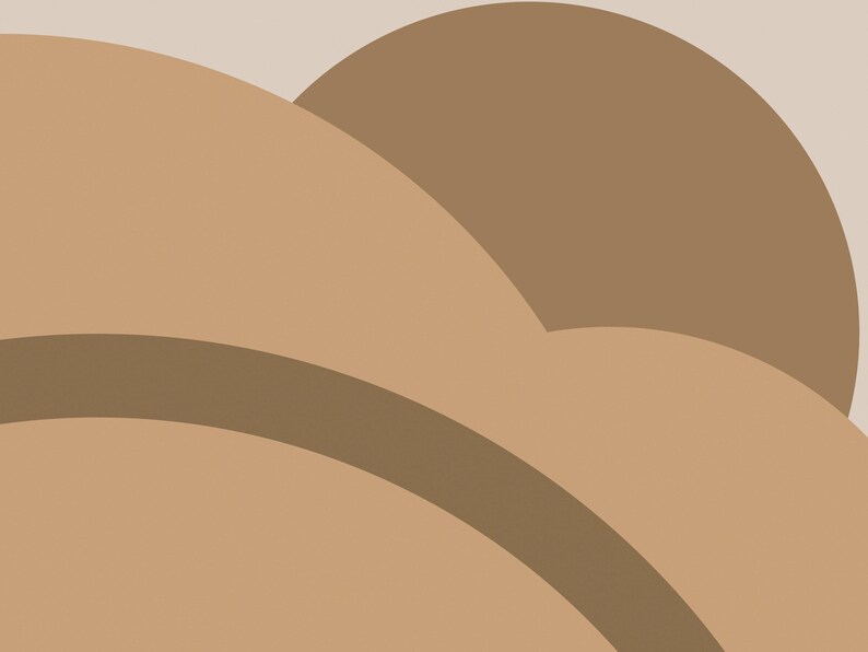 May include: A graphic illustration featuring overlapping curved shapes in varying shades of beige, tan, and brown. The composition consists of smooth, rounded forms that create a layered effect across the entire frame, utilizing a neutral color palette.