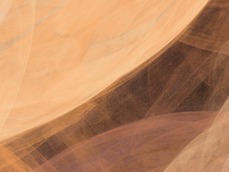 May include: An abstract digital composition featuring overlapping translucent layers in shades of warm peach, light beige, and deep chocolate brown. The image displays sweeping, curved lines and soft gradients that create a sense of depth and motion.