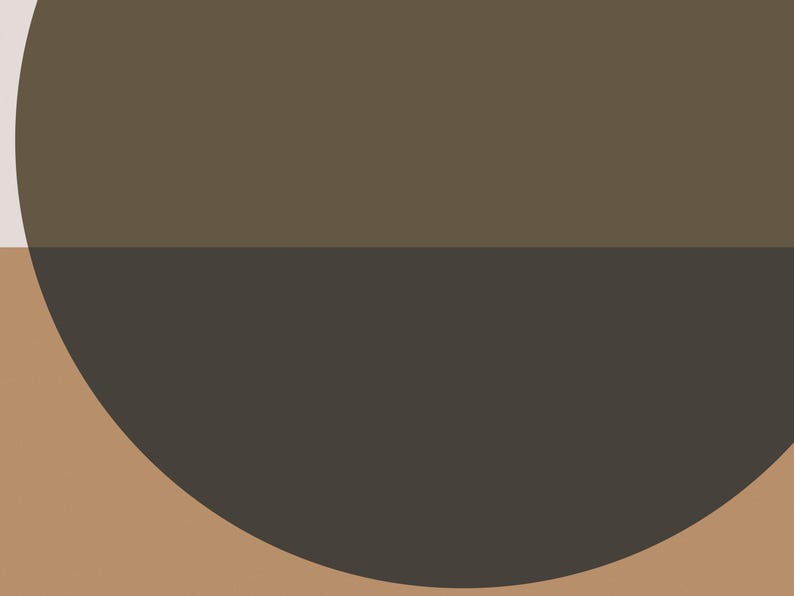 May include: A graphic design featuring a large dark brown circle centered on the image. The background is divided horizontally into two sections, with a light beige color on the top half and a solid tan color on the bottom half of the composition.