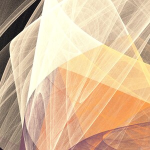 Puede incluir: Una obra de arte digital abstracta que presenta cintas de luz fluidas y transl&uacute;cidas en tonos crema, amarillo p&aacute;lido y naranja suave. La composici&oacute;n est&aacute; definida por planos geom&eacute;tricos y l&iacute;neas curvas que crean una sensaci&oacute;n de profundidad.