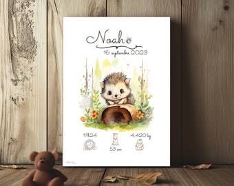 Personalized birth poster - Hedgehog