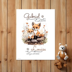 Cartel personalizado de nacimiento de hermanos - Zorros