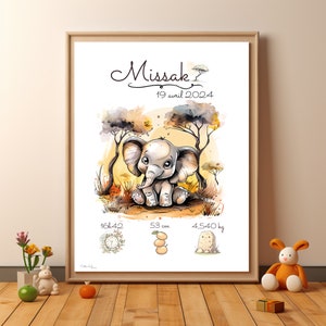 Póster de nacimiento personalizado - Elefante