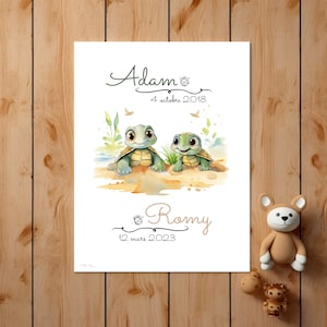 Póster personalizado de nacimiento de hermanos - Tortugas