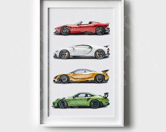 Speed Legends Collection – Iconic Toy Supercar Side Shots for Kids Room Decor