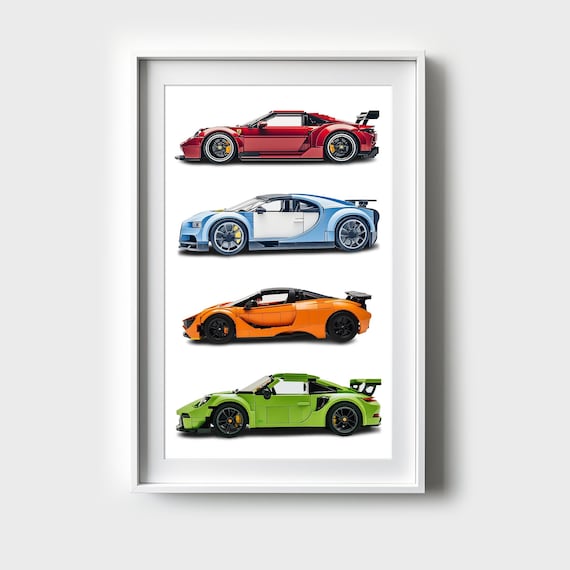 LEGO Supercar Side Shots – Iconic Porsche, McLaren, Ferrari & Bugatti Prints for Kids Room or Office Decor