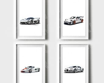 Boys Supercar Dream Collection – Bugatti, Aston Martin, Ferrari, Porsche Digital Wall Prints