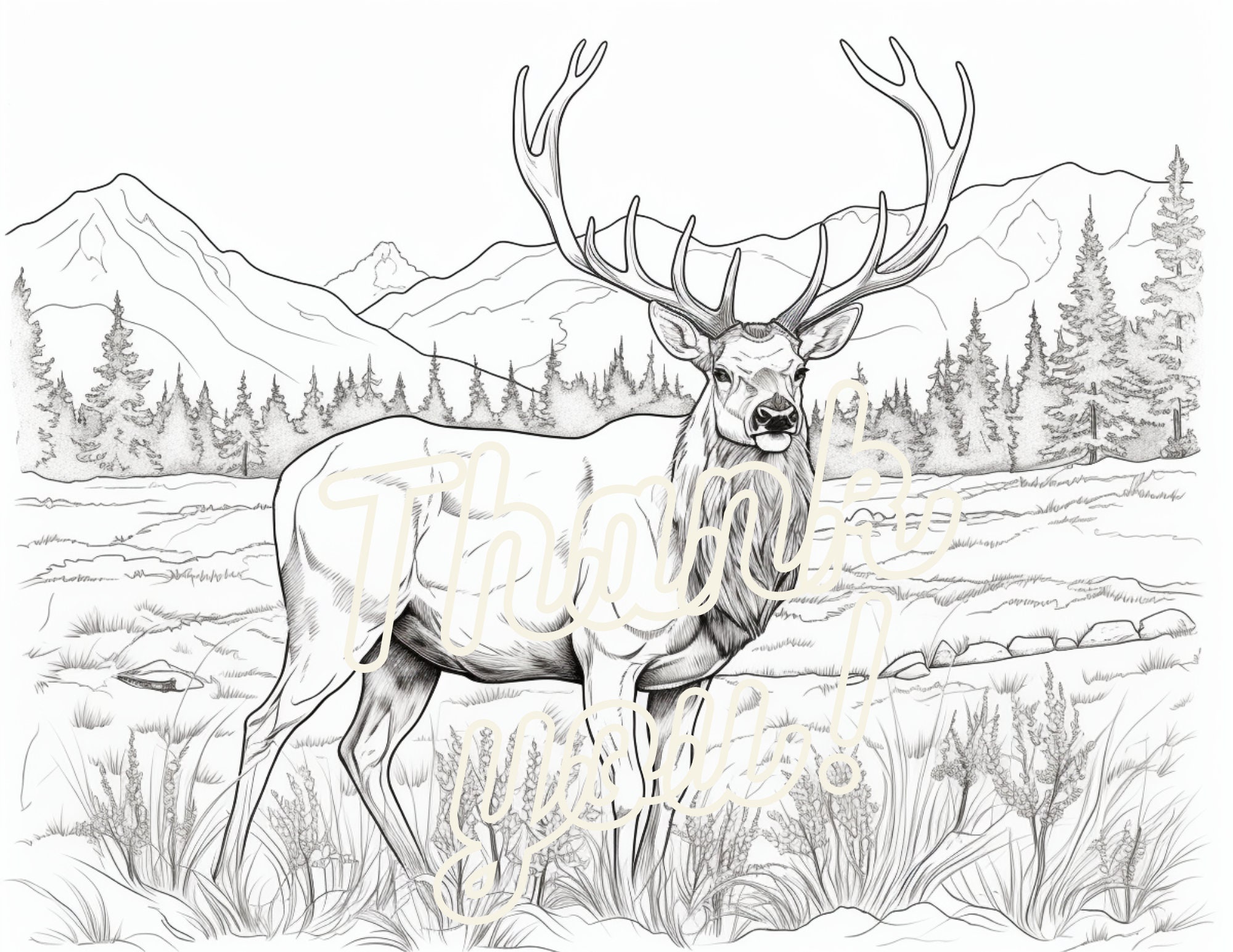 Stately Elk in the Forest Four Coloring Pages Etsy