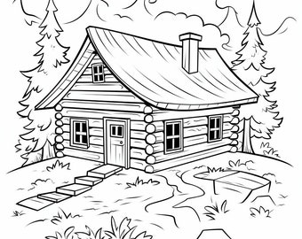 Log Cabin in the Woods - 4 coloring pages