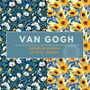 Van Gogh Floral - Peint à la main, motif sans couture, pour la conception de tissu et papier numérique pour cartes, artisanat et papeterie, aquarelle PREMIUM PACK