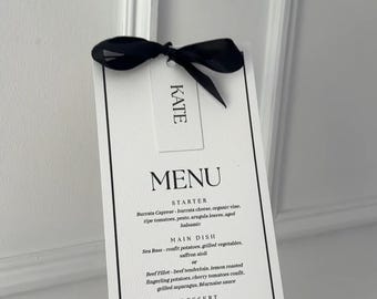 Black White Wedding Menu Template | Elegant Minimalist Place Cards (Digital Download)