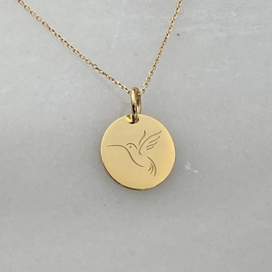14k massief gouden kolibriehangerketting: gepersonaliseerde vogelsieraden