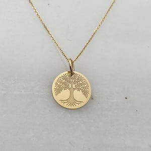 14k Solid Gold Baum des Lebens Anhänger Halskette: Personalisierte Gravur