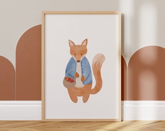 Fox illustration print, Unframed, Woodland Nursery Decor, Childrens Room Wall Art, Woodland Animal Prints For Nursery, A3, A4, A5