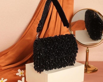 Schwarze Perlen Clutch, Urlaub Mini Tasche, moderner Trend, indische Hochzeit Accessoires, Geschenk für sie, Brauttasche, besonderer Anlass