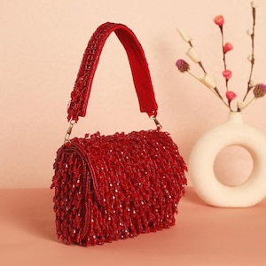 Cartera de cuentas rojas, minibolso de fiesta, tendencia moderna, accesorios de boda indios, regalo para ella, bolso de novia, ocasión especial