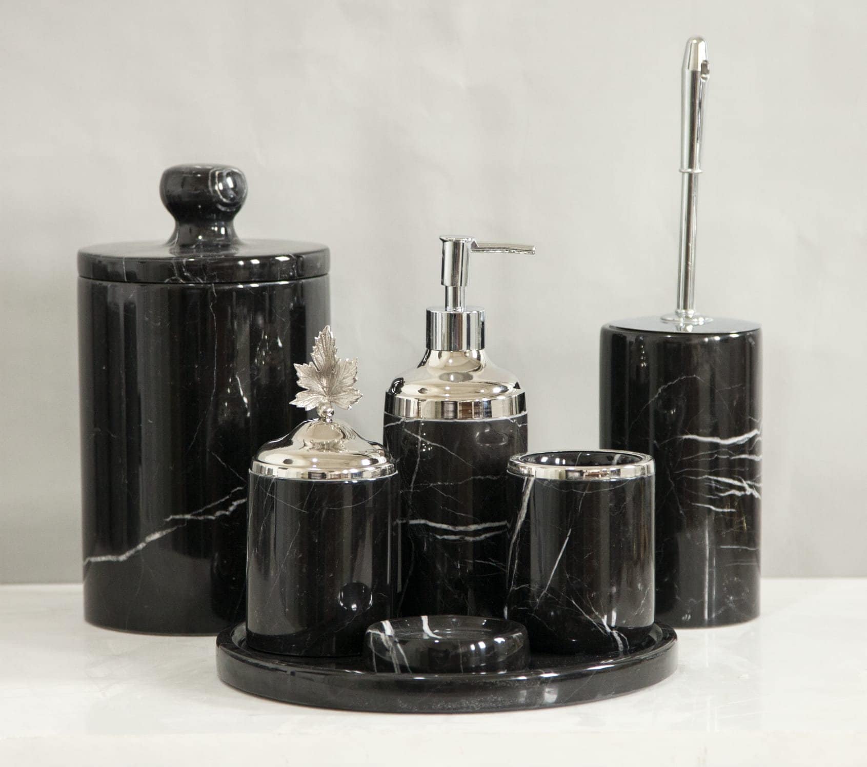 7 Pieces Black Marble Bathroom Set With Brush, Marble Products for Your