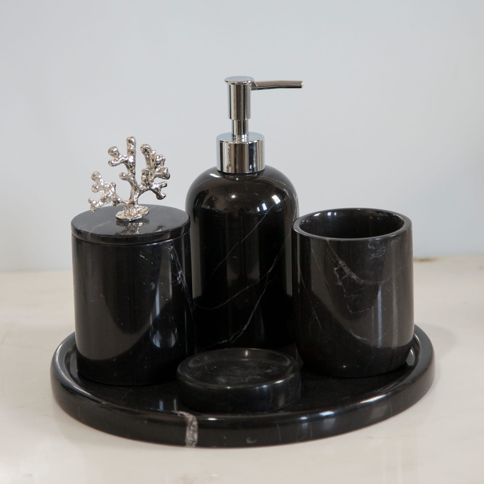 5 Pieces Classic Black Marble Bathroom Set, Soap Dispenser for Your ...