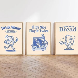 Retro Cartoon Character Record Player More Espresso Less Depresso Bread Blue & Red Canvas Wall Art