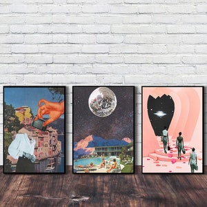 Retro Vintage Galaxy Pool Party Canvas Poster Set