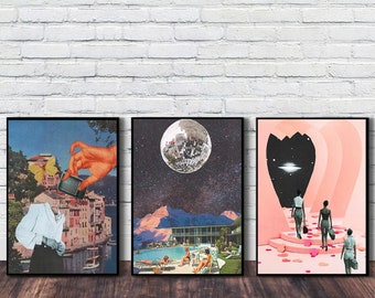 Retro Vintage Galaxy Pool Party Canvas Poster Set