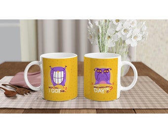 Caneca de café com arte engraçada de monstros - Cerâmica 11oz