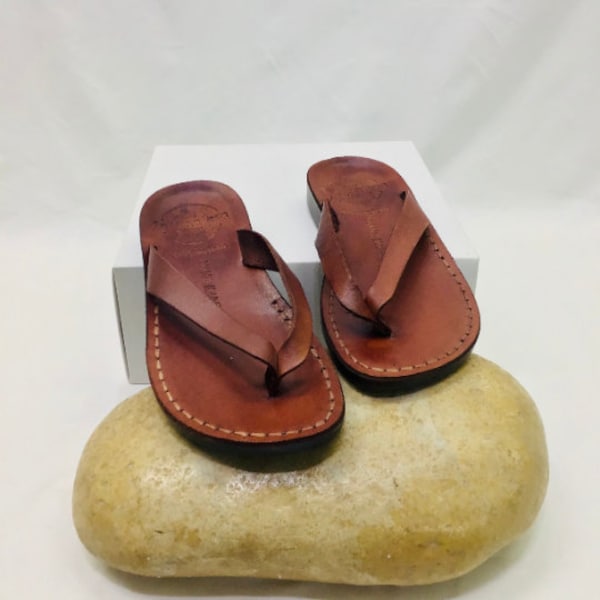 Original Jerusalem Hand Made Camel Leather Slide Sandals . Made In The Holy Land . Brown Color Sandals . Different Sizes Available