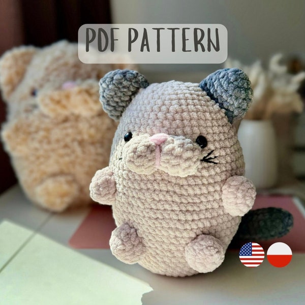 Chubby Cat Beginner Friendly PDF Pattern, Cute Fat Animal Crochet Pattern, in English and Polish, Easy Plushie Tutorial