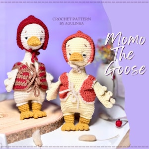 Low-Sew Goose Momo Crochet Pattern PDF | Amigurumi Goose with Headkerchief & Vest | Easy Farm Animal Toy Tutorial ENG/PL
