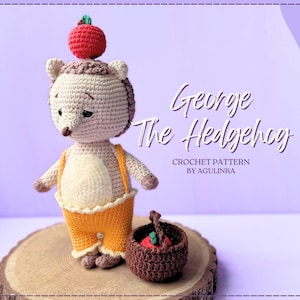 Crochet Hedgehog George Pattern PDF | Amigurumi Dress-Up with Removable Trousers, Basket & Apple with Magnet, Cute Forest Animal Toy, ENG PL