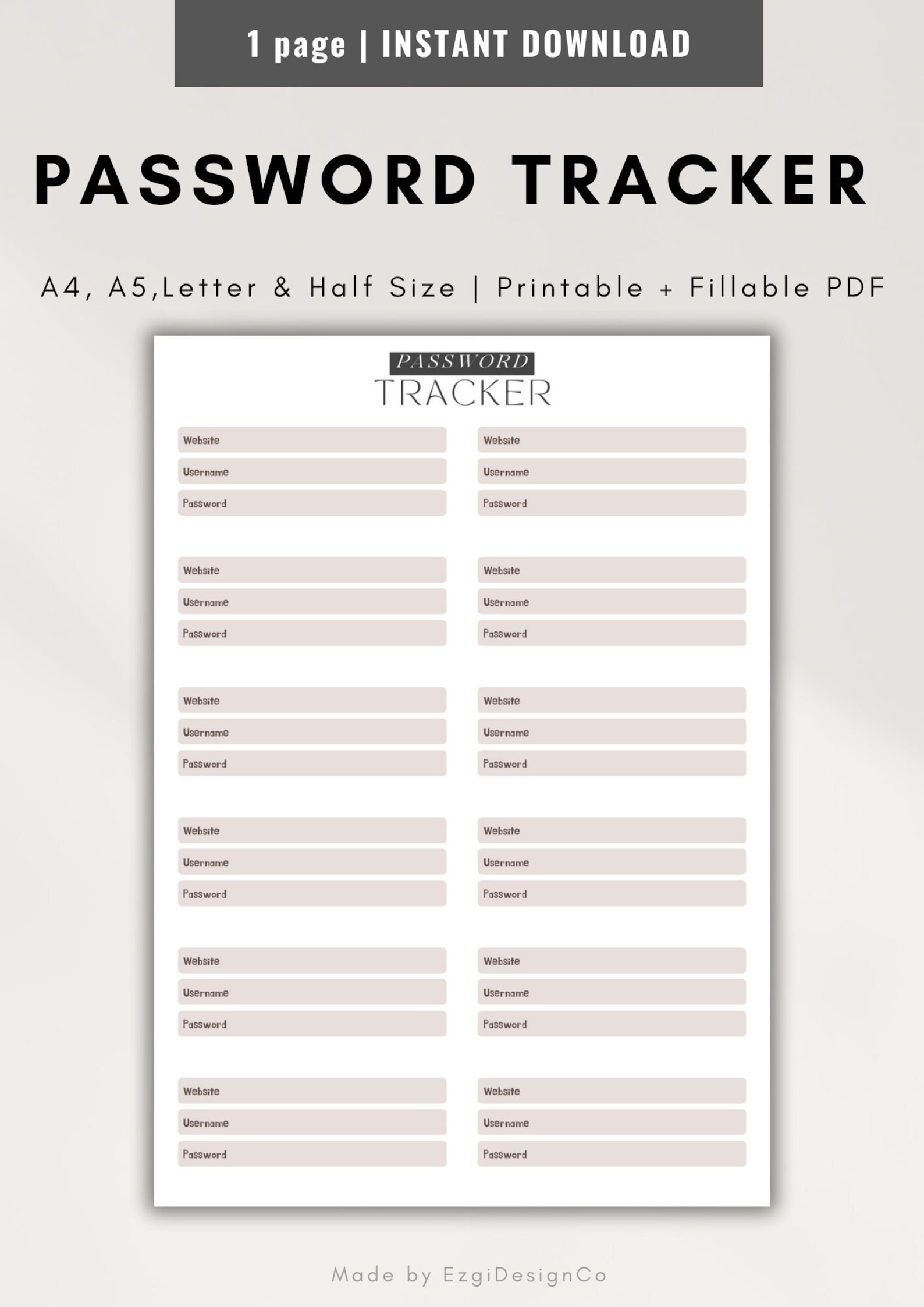 Password Tracker Printable & Fillable Password Keeper - Etsy