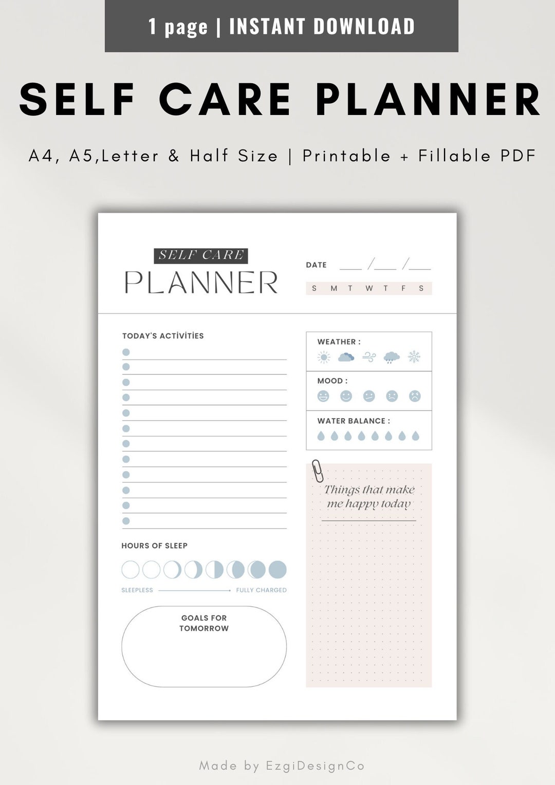Weekly Self Care Tracker Printable Daily Self Care Checklist - Etsy