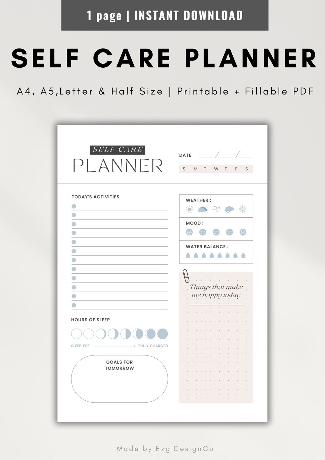 Weekly Self Care Tracker Printable Daily Self Care Checklist - Etsy