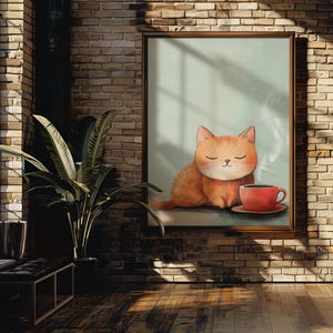 Cozy Cat with Coffee Cup