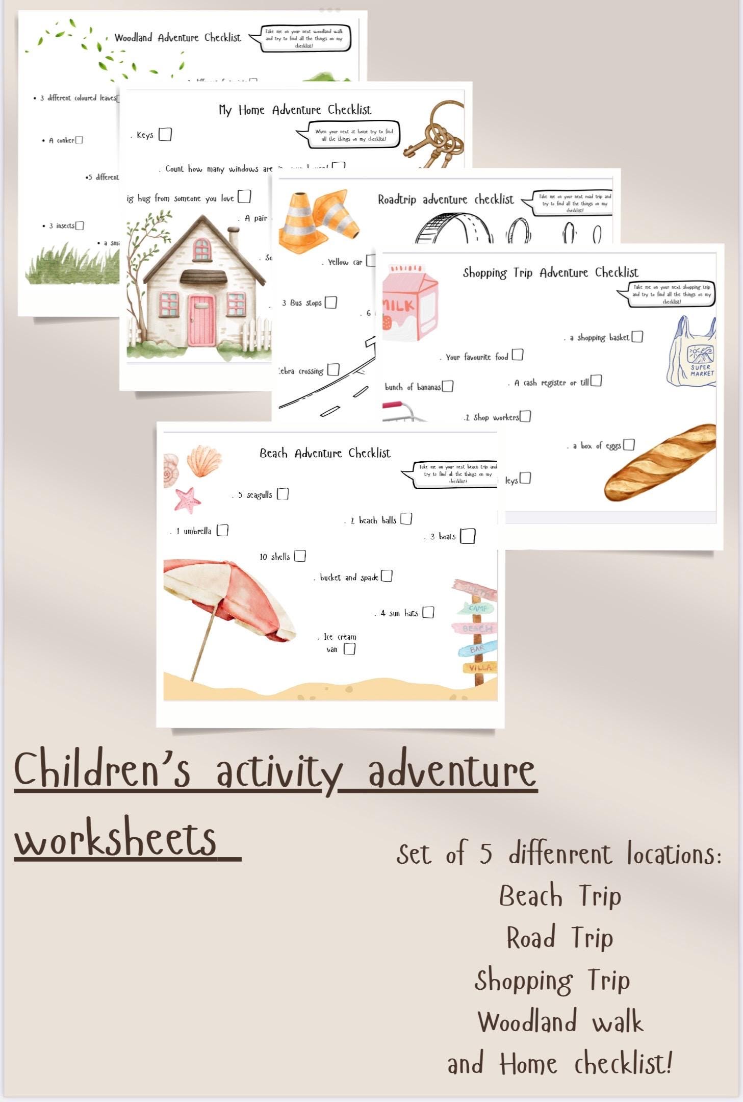 Children Activityy Adventure Checklist. Set of 5 With Different ...
