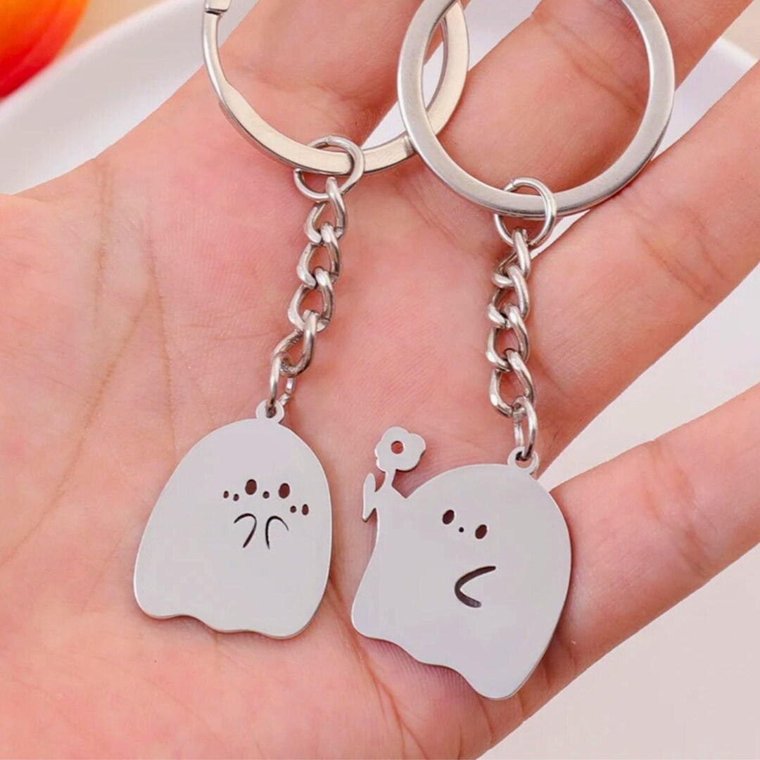 Cute Bestie Matching Keychain Little Ghost Flower Blushing Keychain