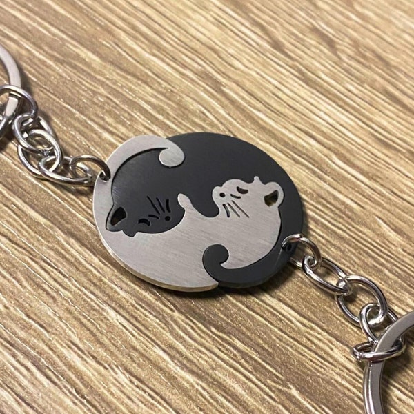 Cute Bestie Friendship Animal Cat Couple Puzzle Connect Keychain Charm Best Friend Keychain Matching Set Gift For Her For Him BFF