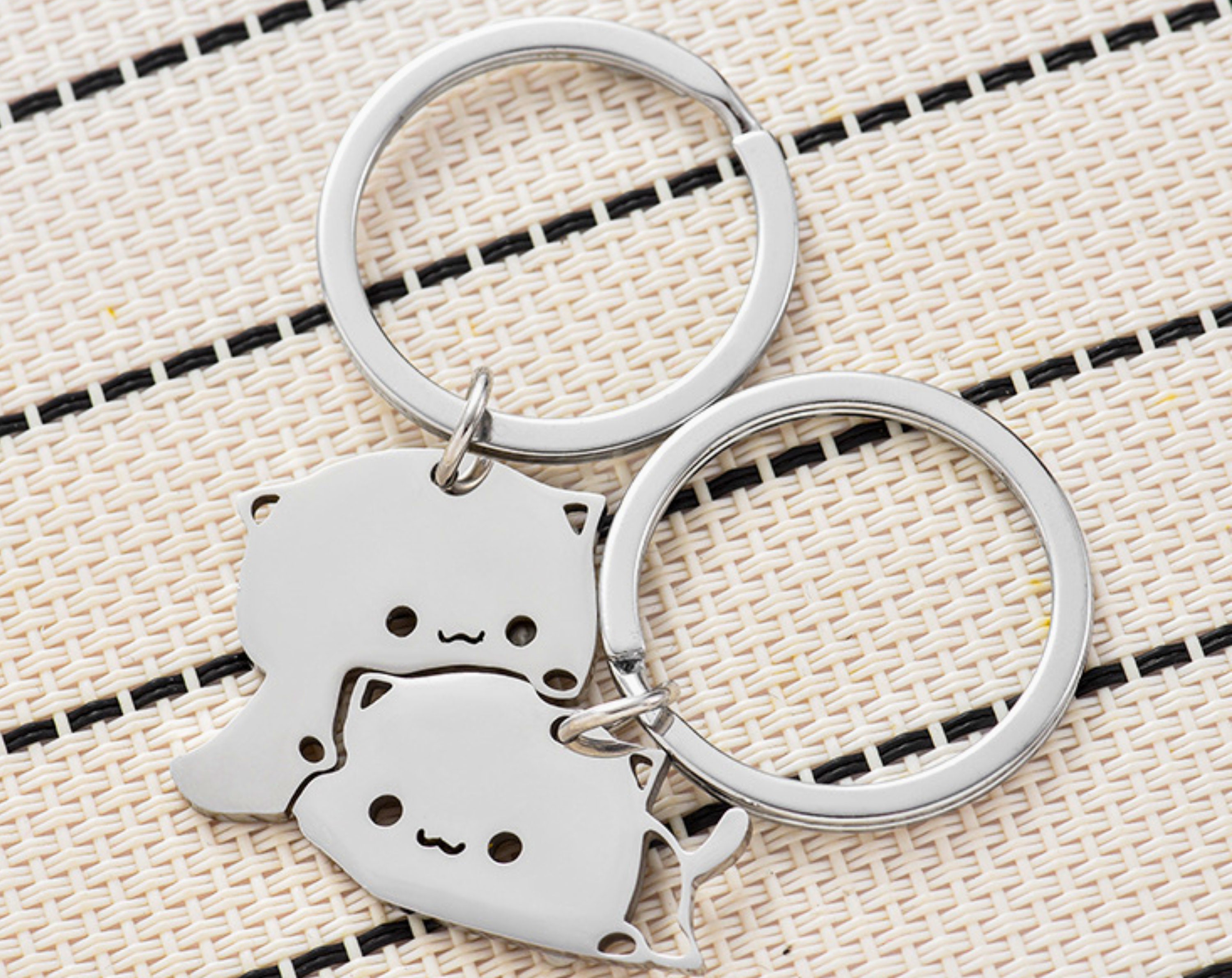 Bubu Dudu Peach and Goma Mitao Cat Matching Keychains Charm for Couple