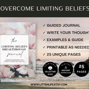 Printable Limiting Beliefs Breakthrough Journal - overcome, logs, guides, techniques, change your life, US Letter, PDF, instant download