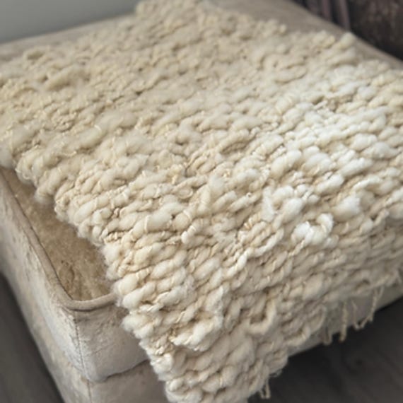 Chunky Wool Rug, Thick Woven British Wool Rug, Hand Woven Textured Carpet, Natural Cream Fibre Art