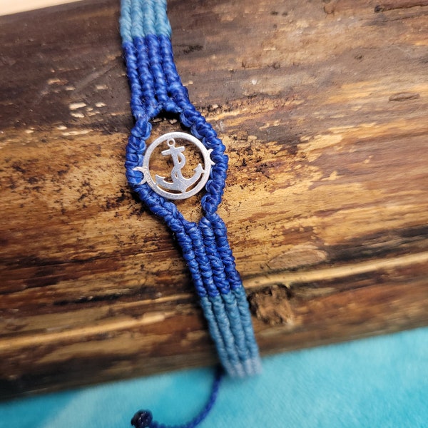 Lässiges Anker Surferarmband -SURF -geknüpftes Armband in Wunschfarbe personalisiert mit Echtsilberelement