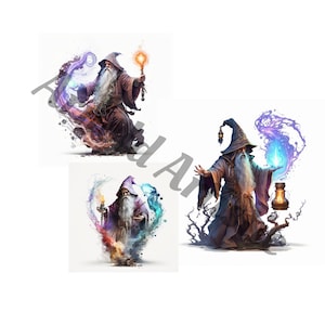 Watercolor Celestial Wizard Clipart collection, fantasy art, PNG, for Commercial use, instant download