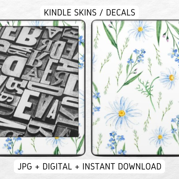 Kindle Skin Decal Case Inserts White Blue Floral | DIGITAL DOWNLOAD PNG