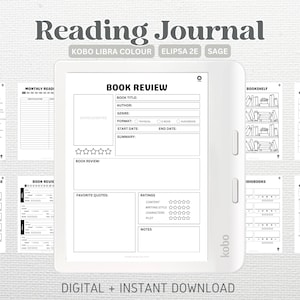 Reading Journal designed for Kobo Libra Colour, Elipsa 2E, Sage | 160 Pages | Digital Download | PDF