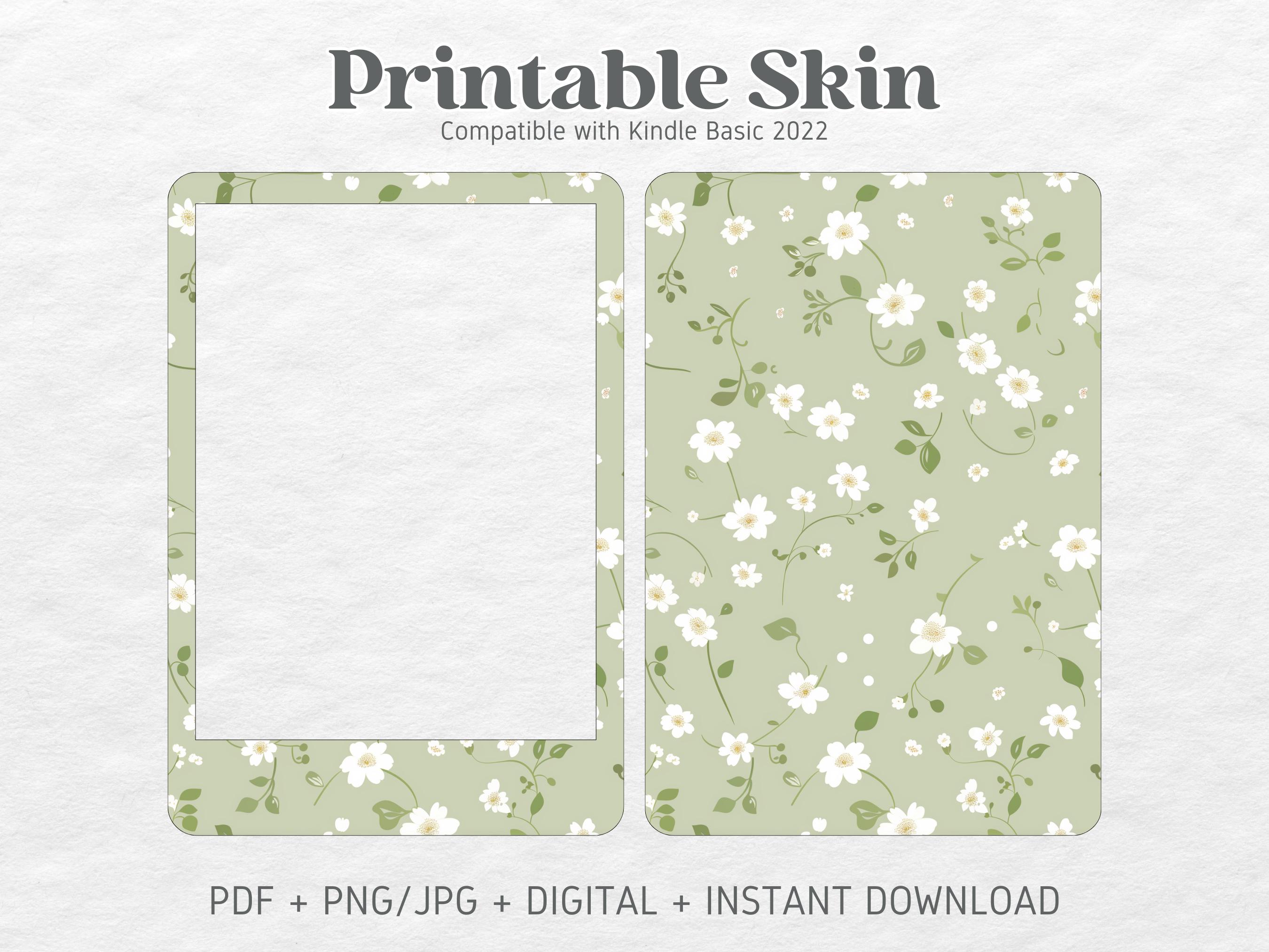 Kindle Basic 2022 Skin Decal Case Inserts | Sage Green Floral | Printable Skin | DIGITAL DOWNLOAD PNG