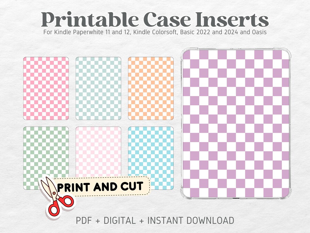 Kindle Printable Cardstock Clear Case Inserts | Soft Pastel Checkered ...