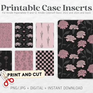 Kindle Printable Cardstock Clear Case Inserts | Black Blush | Background Customized Back Cover | Printable Digital Download