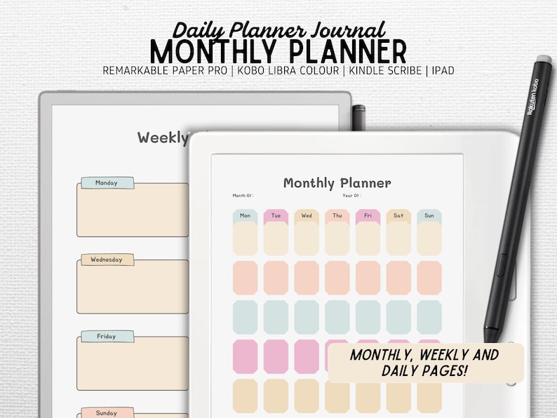 Monthly Planner Vol 1 for Coloured E-ink tablets | Compatible with Kobo Libra Colour, Remarkable Paper Pro | 100 Pages | PDF image 1