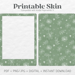 Kindle Paperwhite Naklejki na obudowę | Sage Green | Wydrukowana skóra | CYFROWE POBIERANIE PNG