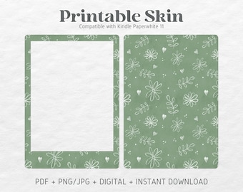 Kindle Paperwhite Skin Decal Case Inserts | Sage Green | Printable Skin | DIGITAL DOWNLOAD PNG